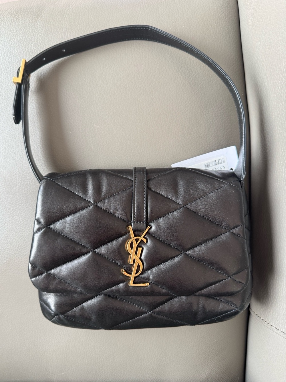 Yves Saint Laurent Black Quilted Shoulder Bag with Gold YSL Emblem